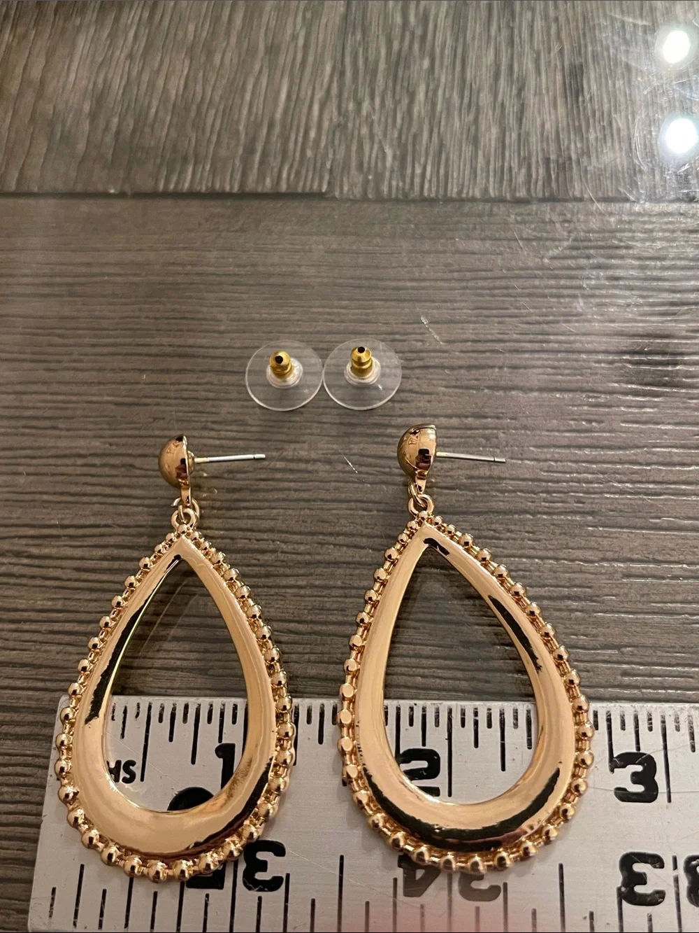 Vintage Style Gold-tone Open Teardrop Dangle Earrings with Beaded Edge
